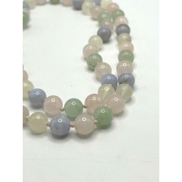 Multicolored Morganite? Round Beaded Necklace 31" Long - Picture 2 of 6